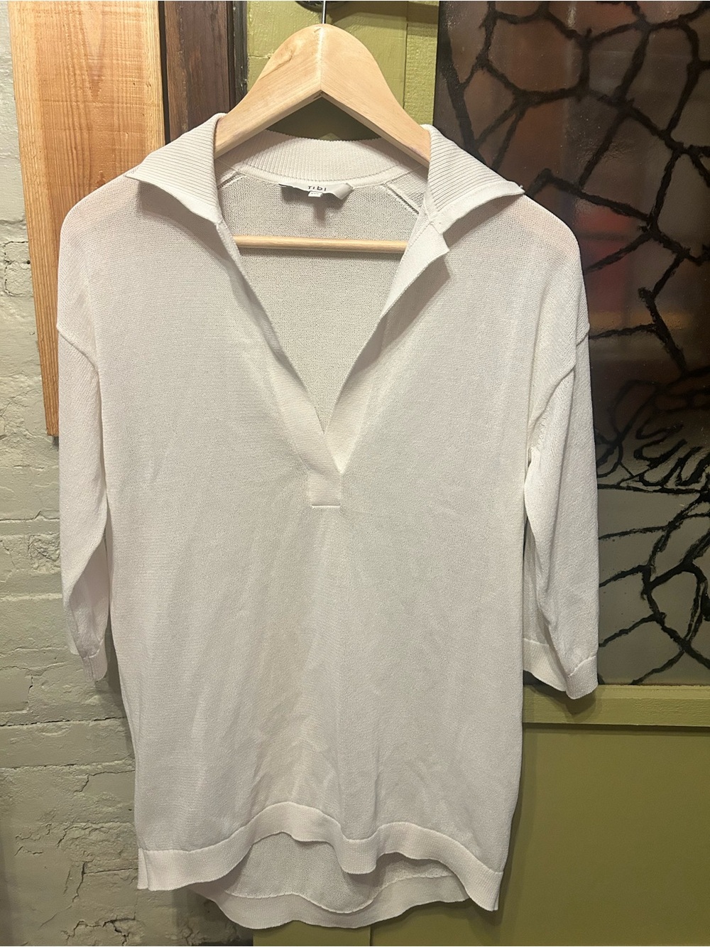 Tibi White V-Neck Knit Polo Top